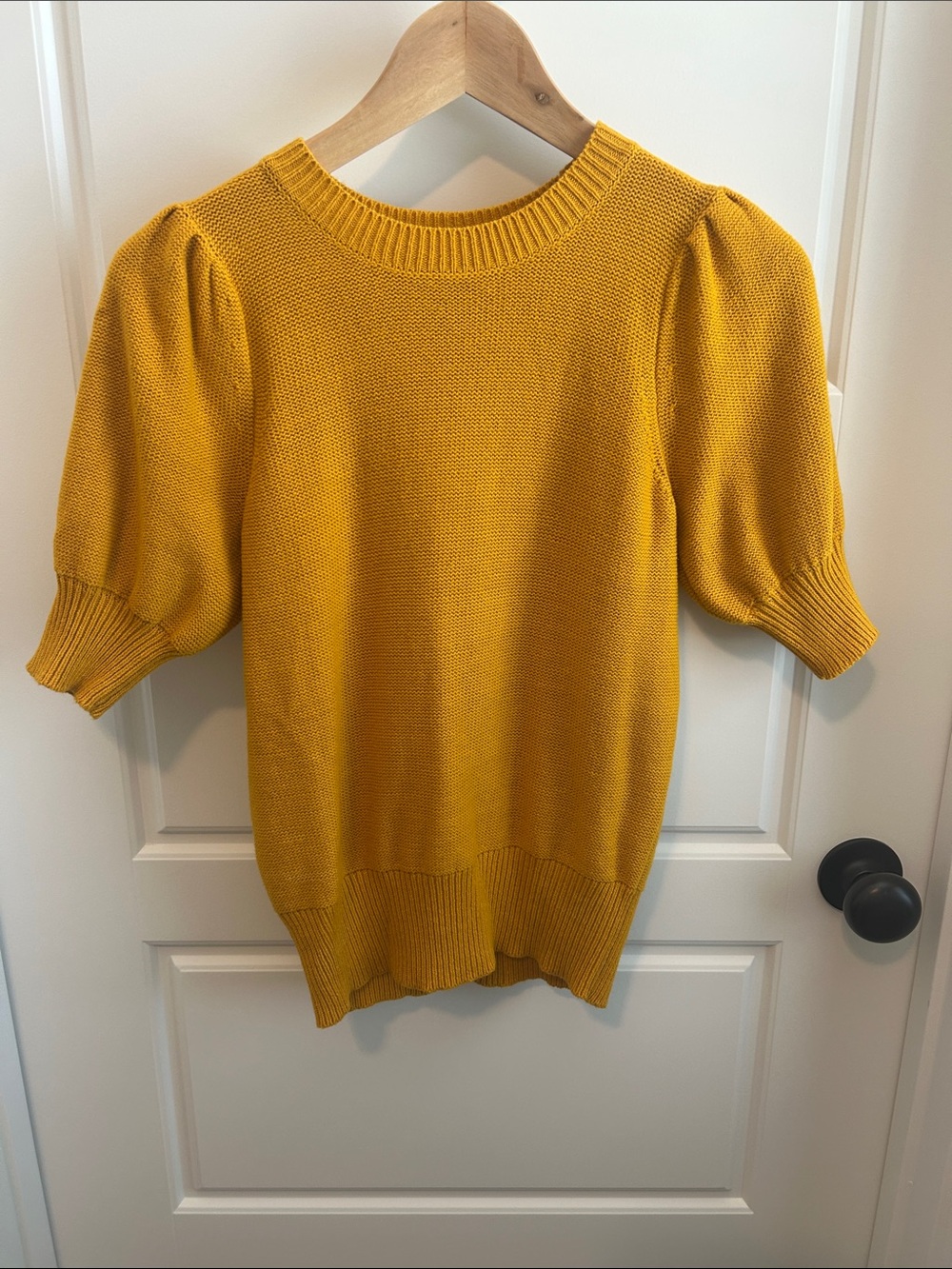 Ann Taylor Factory Women's Mustard Puff Sleeve Knit Sweater